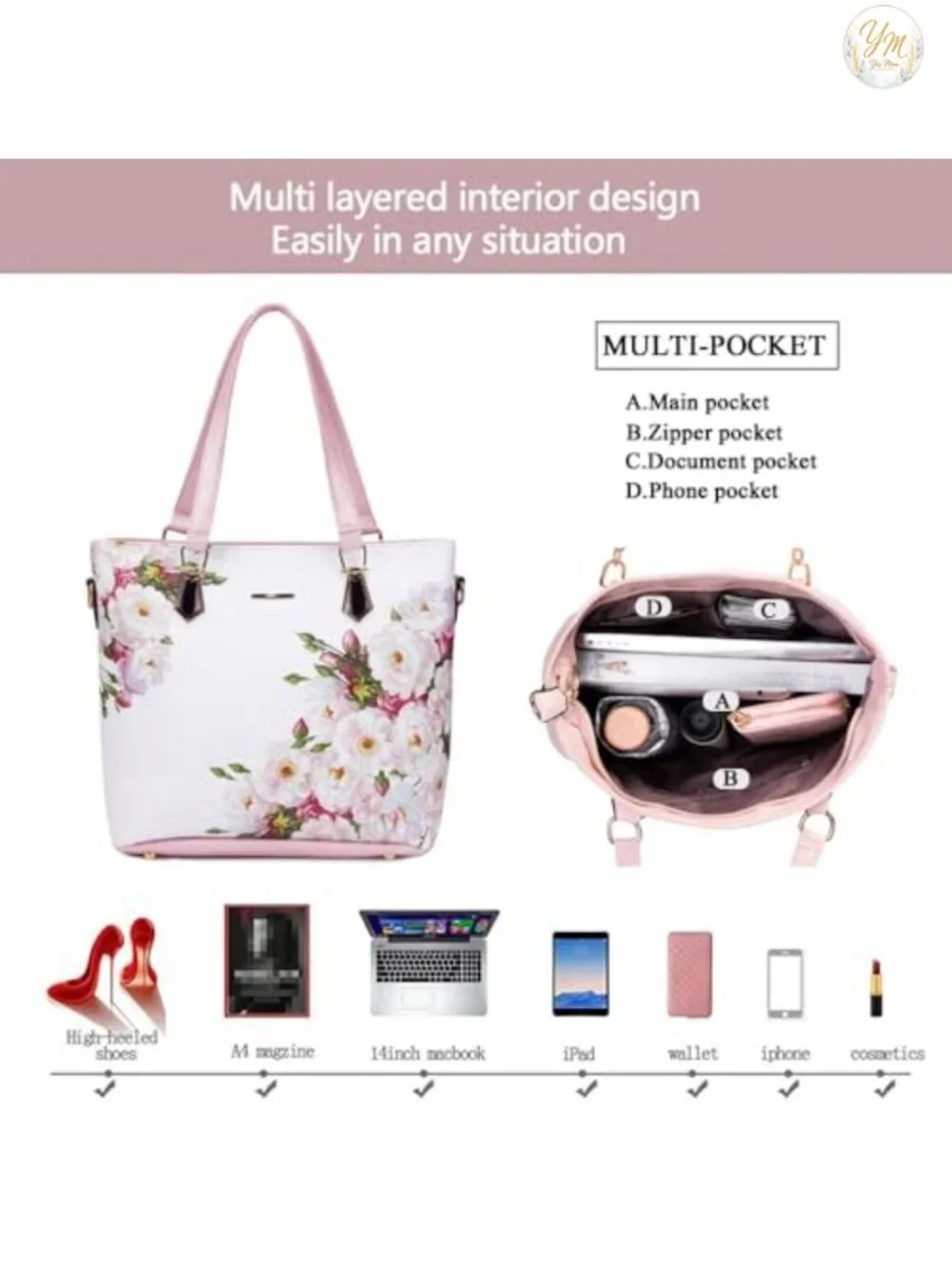 Faux Leather 6-Piece Purse Set Tote Satchel Shoulder Bag